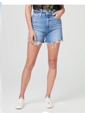 Paige Dani High Waist Denim Cutoff Shorts Volar Destructed Surfside Hem - sz 27
